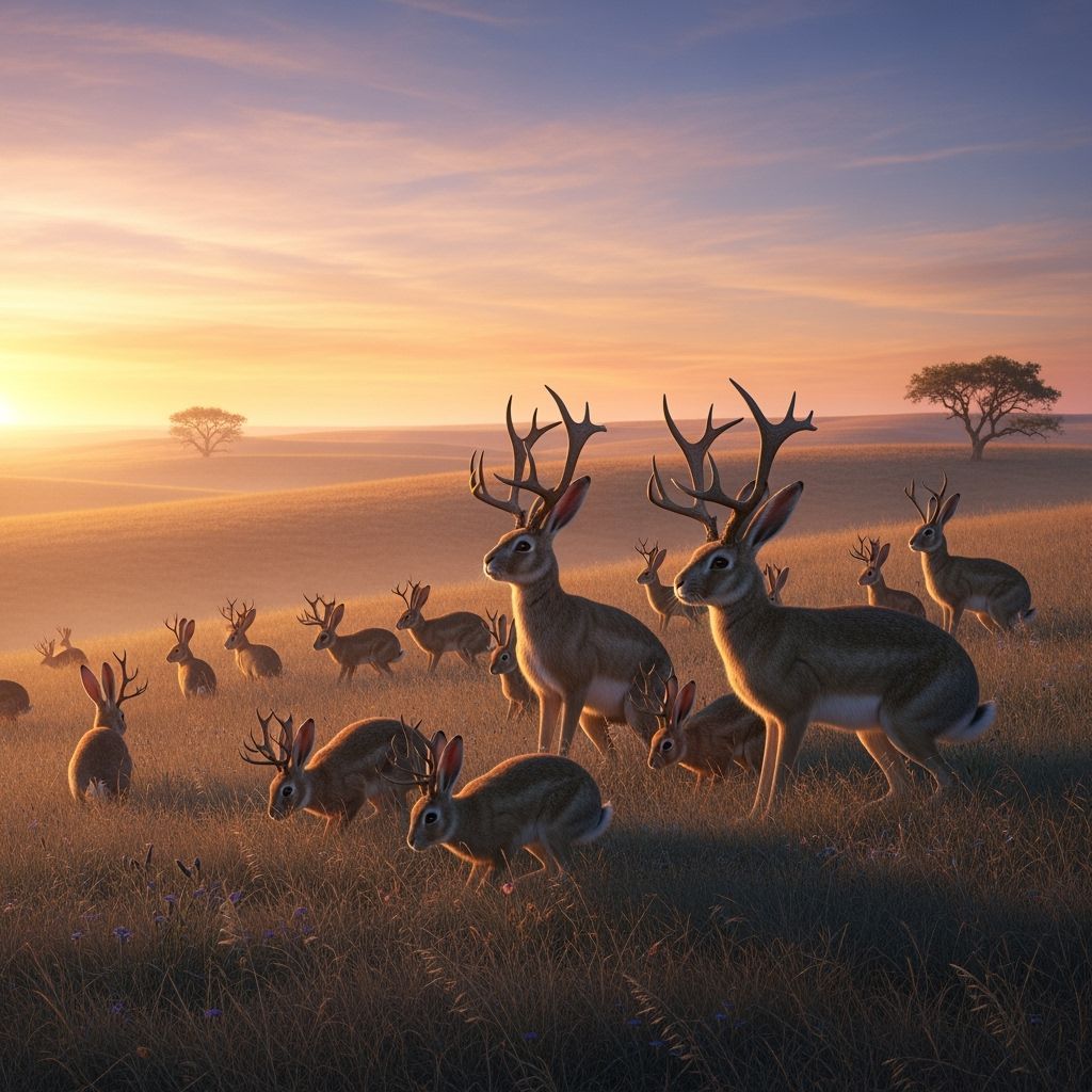 Jackalopes Grazing on Prairie at Dawn