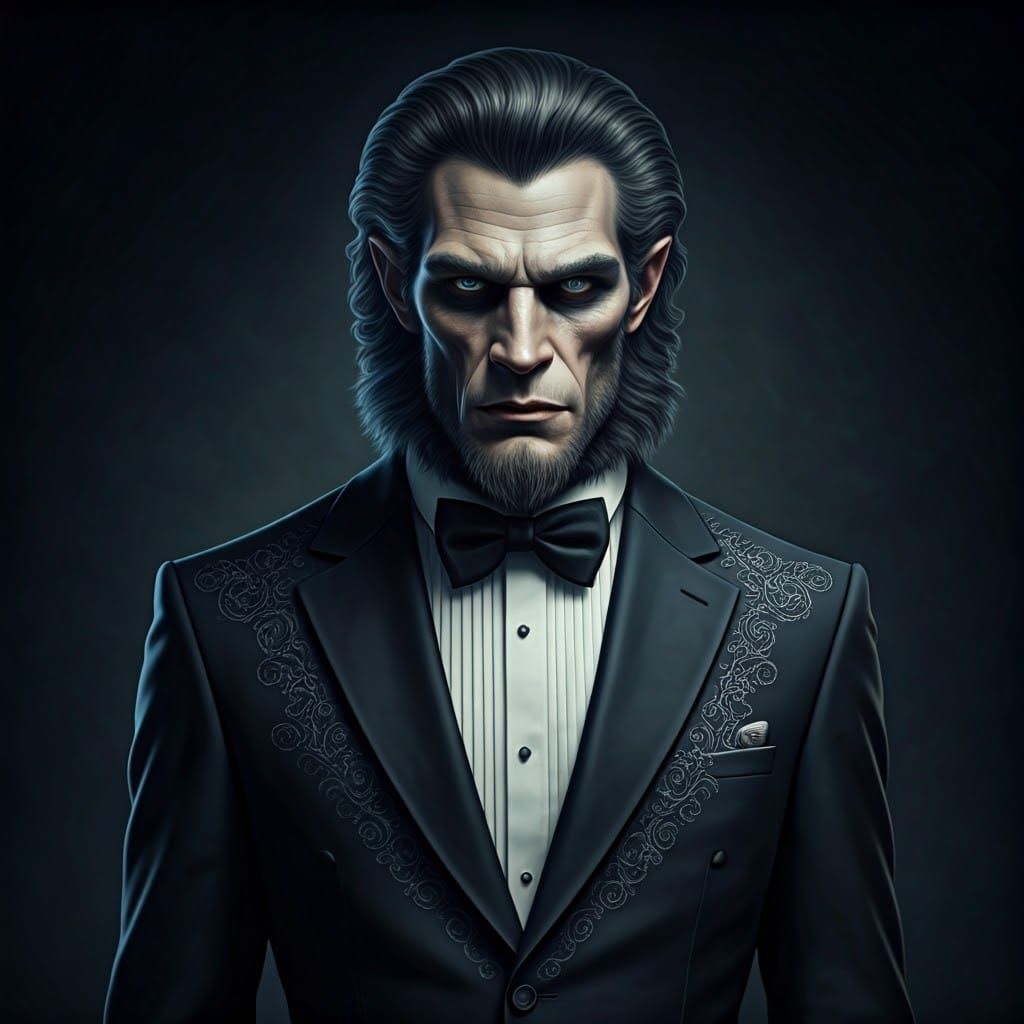 Elegant Monster in Tuxedo Dress, Gothic Art