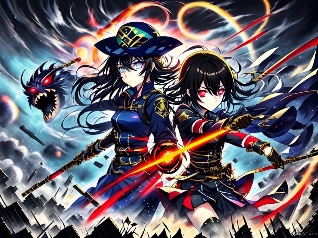 Alucard and Seras in Anime Style with Guns