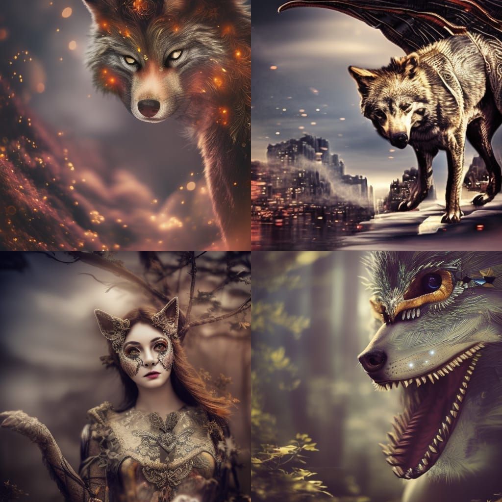 Steampunk Wolf Transforming into Human: Vivid Digital Art