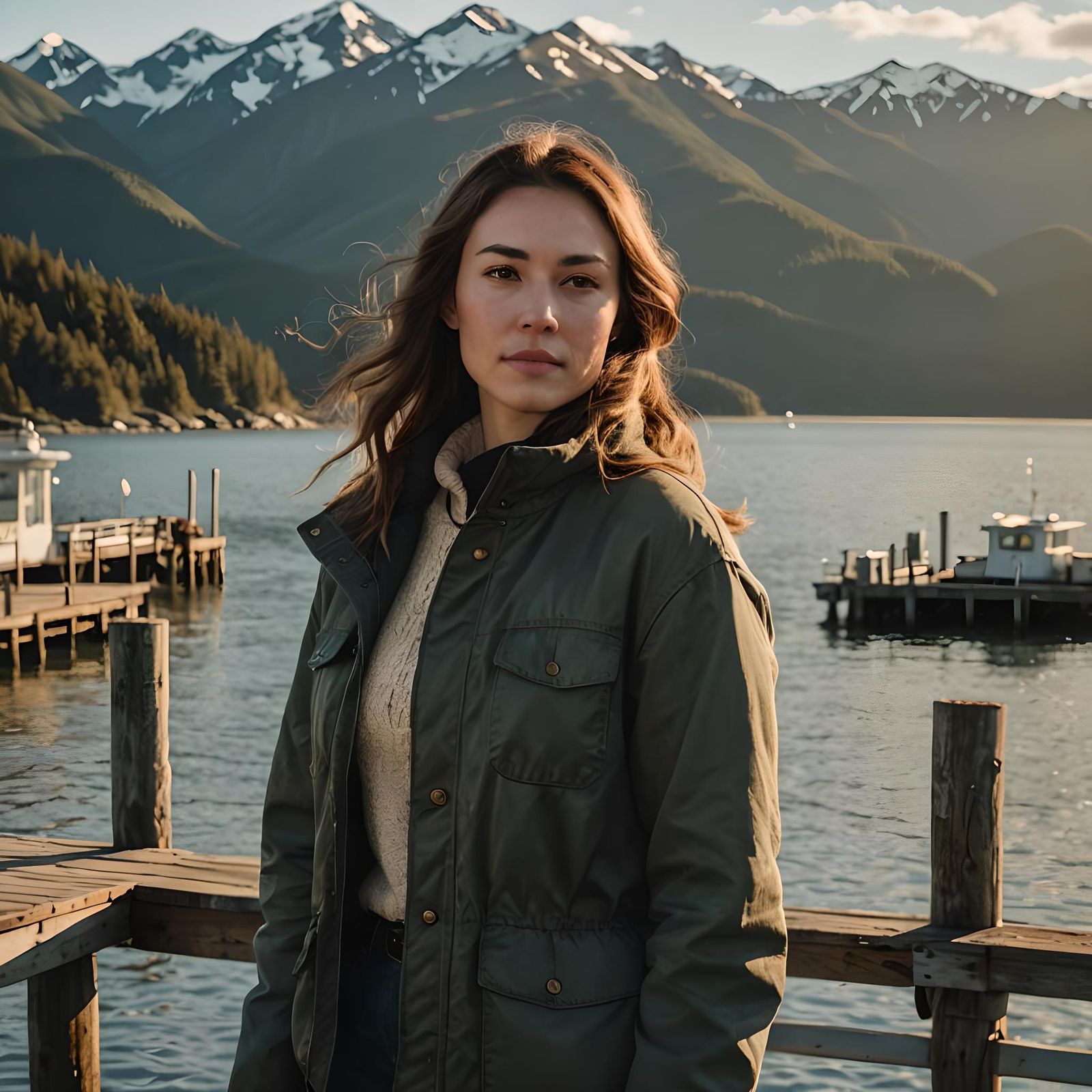 Hyperrealistic Portrait of Woman on Alaskan Pier