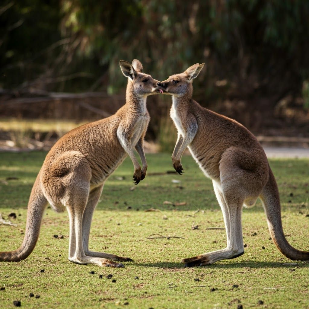 Kangaroos Kissing Mid-Air: A Tender Moment
