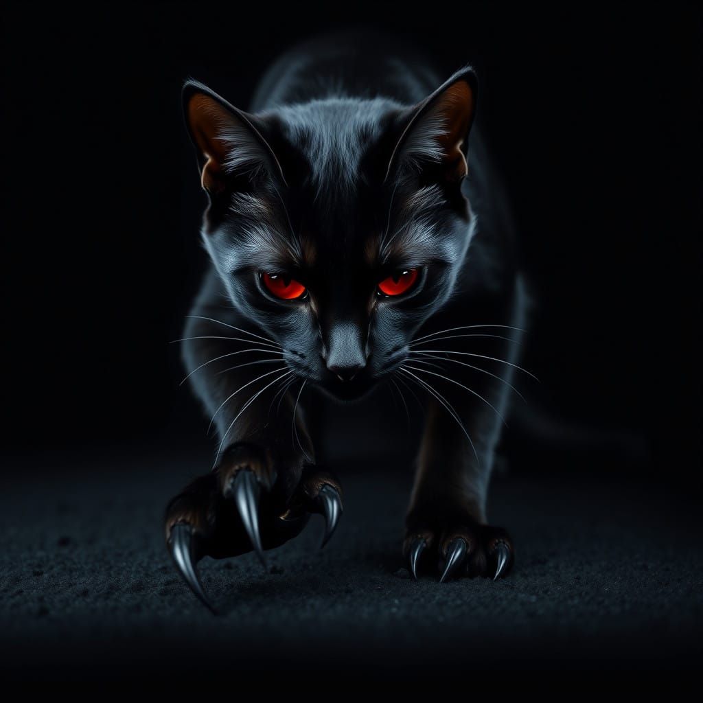 Mysterious Black Feline Stalker in Dark Realism