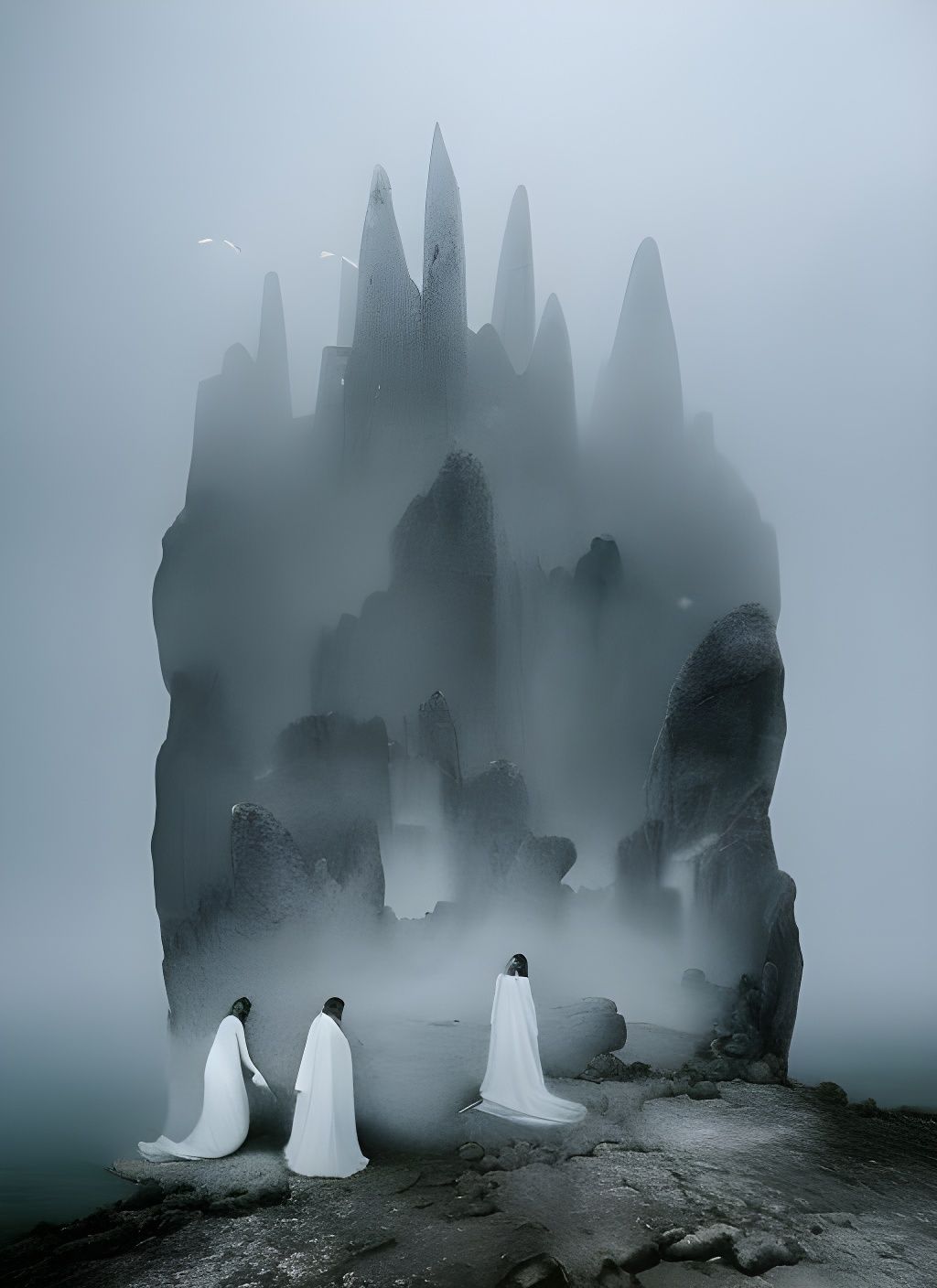 Surreal Ghosts at Ocean: Double Exposure Art