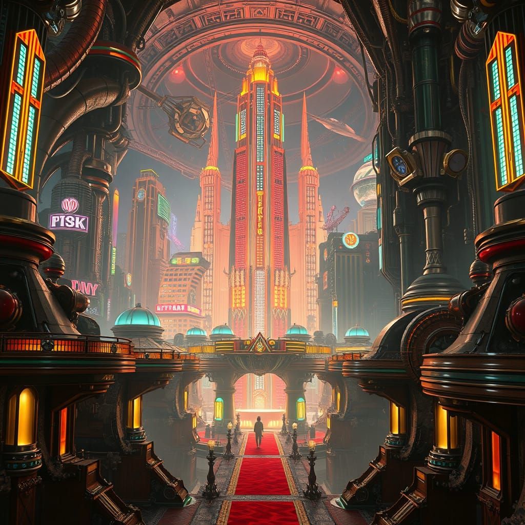 Luxurious Retro-Futuristic Metropolis, Inspired by Art Deco....