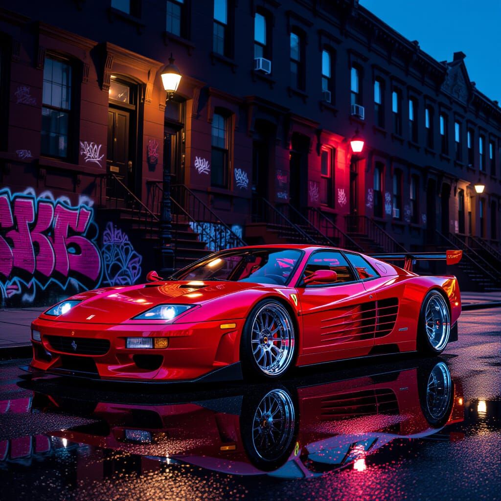 Modernized Ferrari Testarossa in Widebody Design on Urban St...
