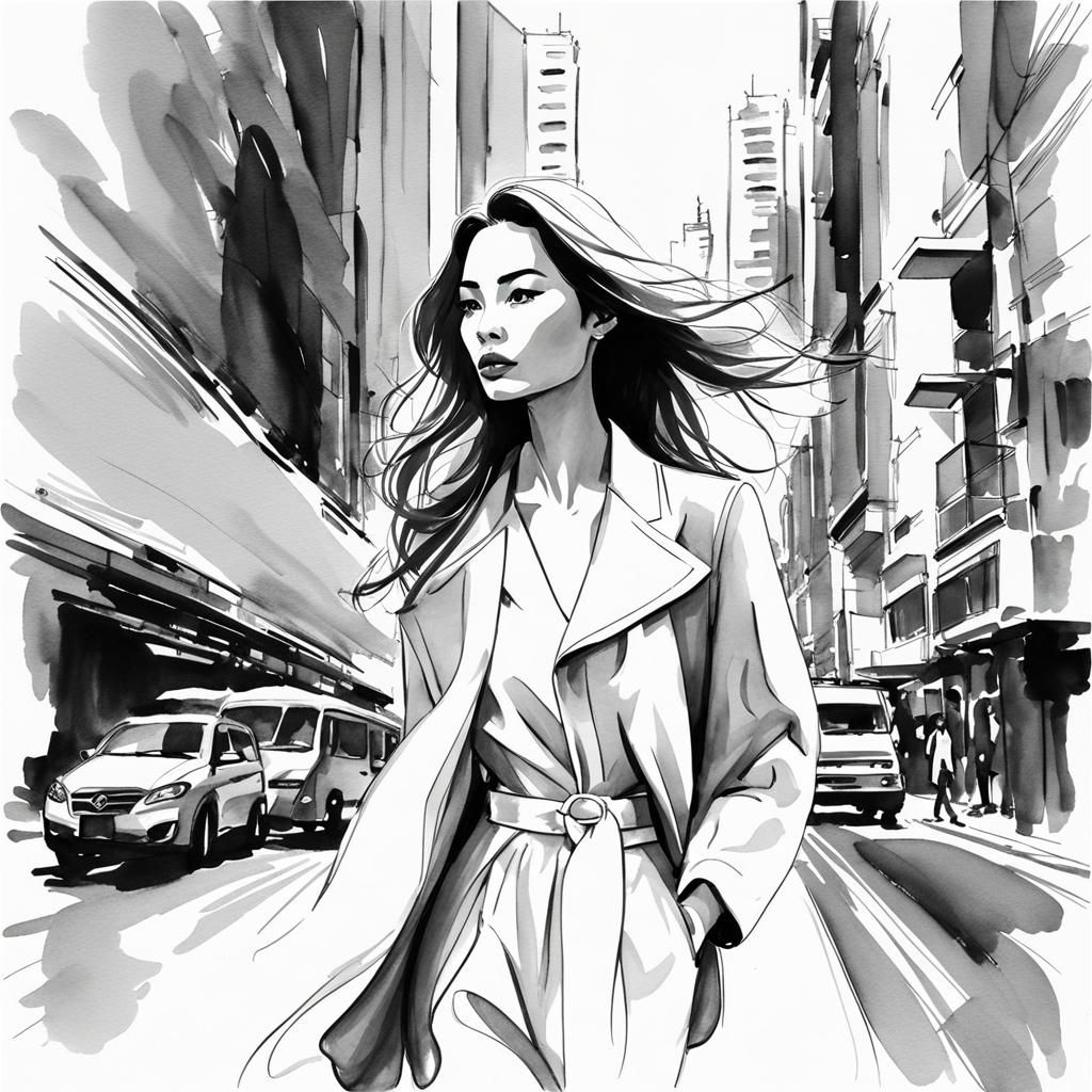Korean Model in Hong Kong: Watercolor One-Line Art