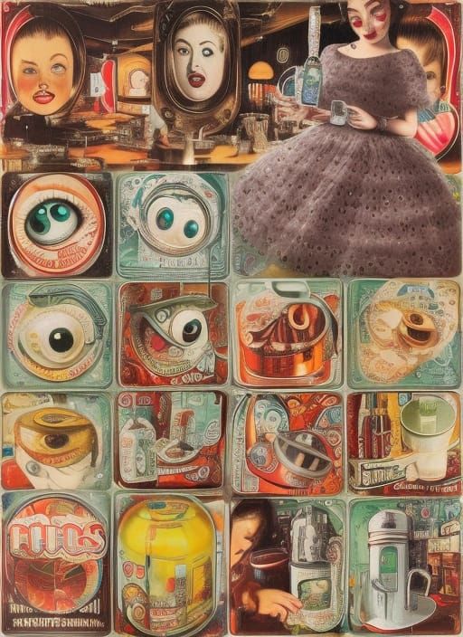Surreal 1950s Diner Scene in Maximalist Style