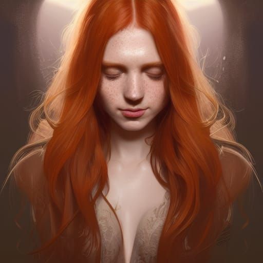 Redhead Freckles Portrait in Hyperdetailed Digital Art