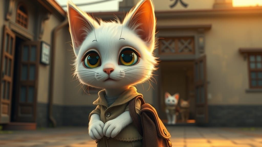 Surreal Feline Portrait in Whimsical, Semi-Realistic Style