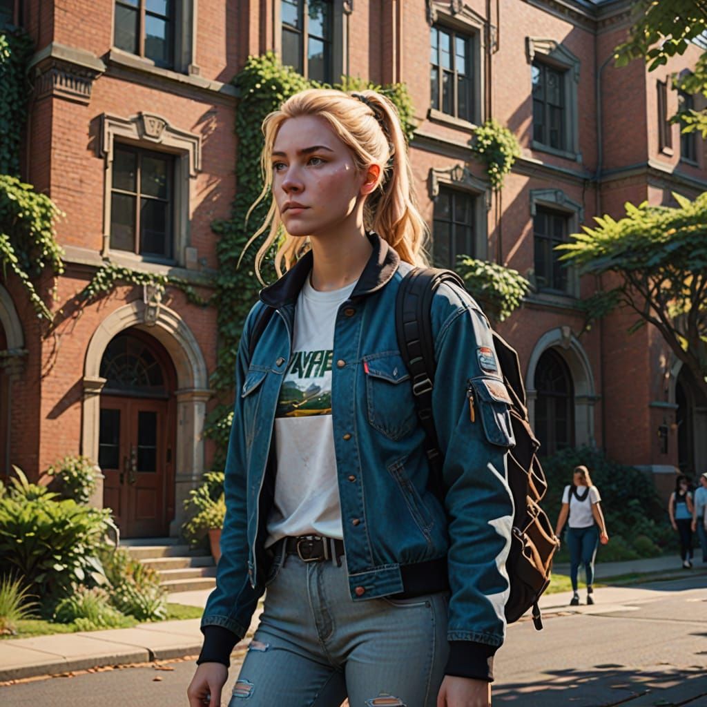 College Campus Visionary in High-Fantasy Concept Art Style