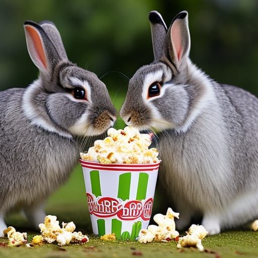 Rabbits Eating Popcorn in High Detail