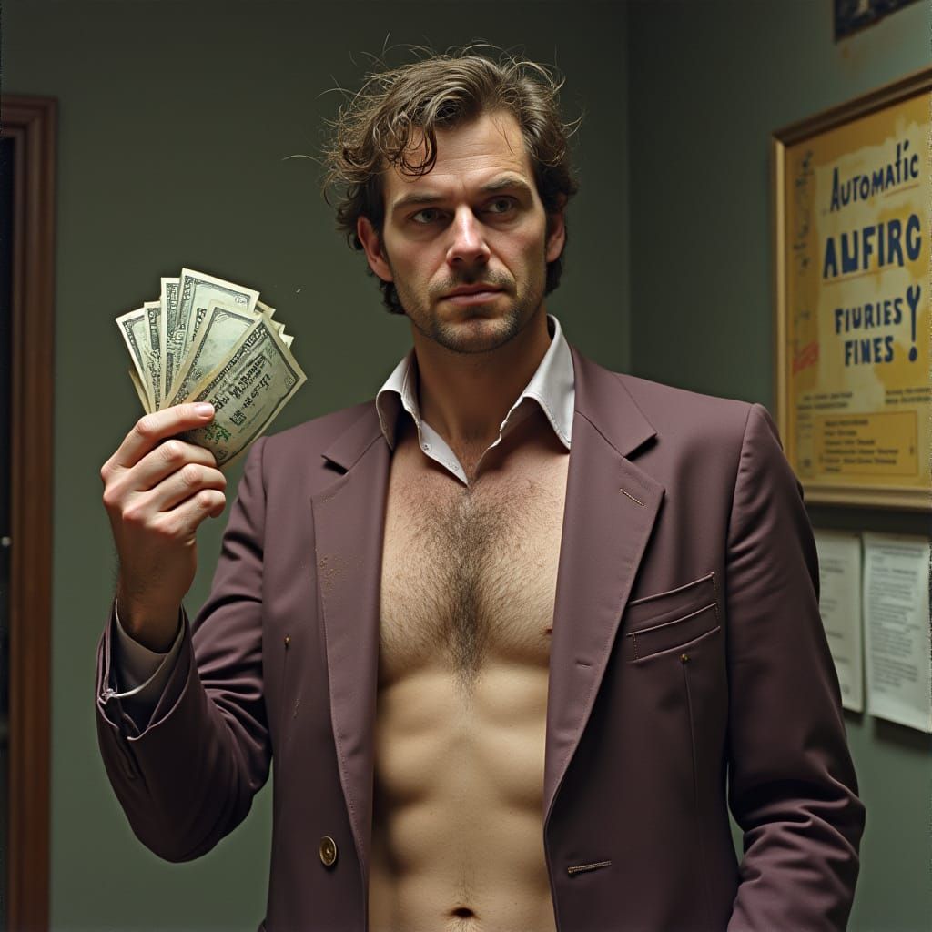 Grotesque Man in Office, Gritty Art Style