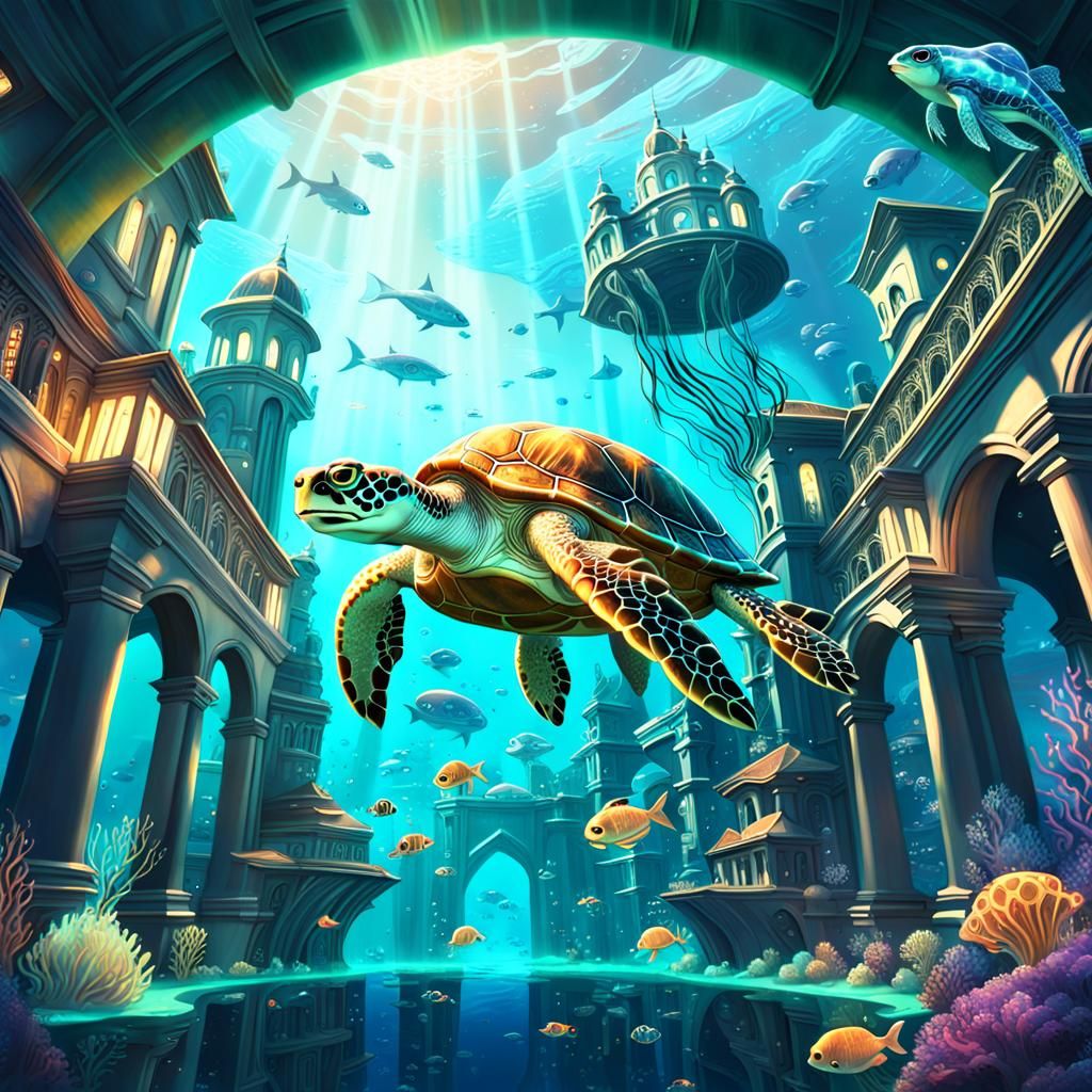 Underwater City Scene Inspired by Miyazaki and Mead