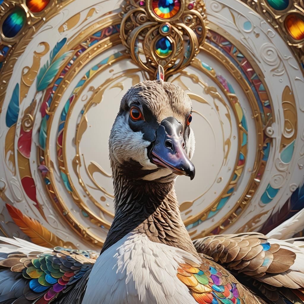 Goose Portrait with Golden Circlet, Hyperrealism Art