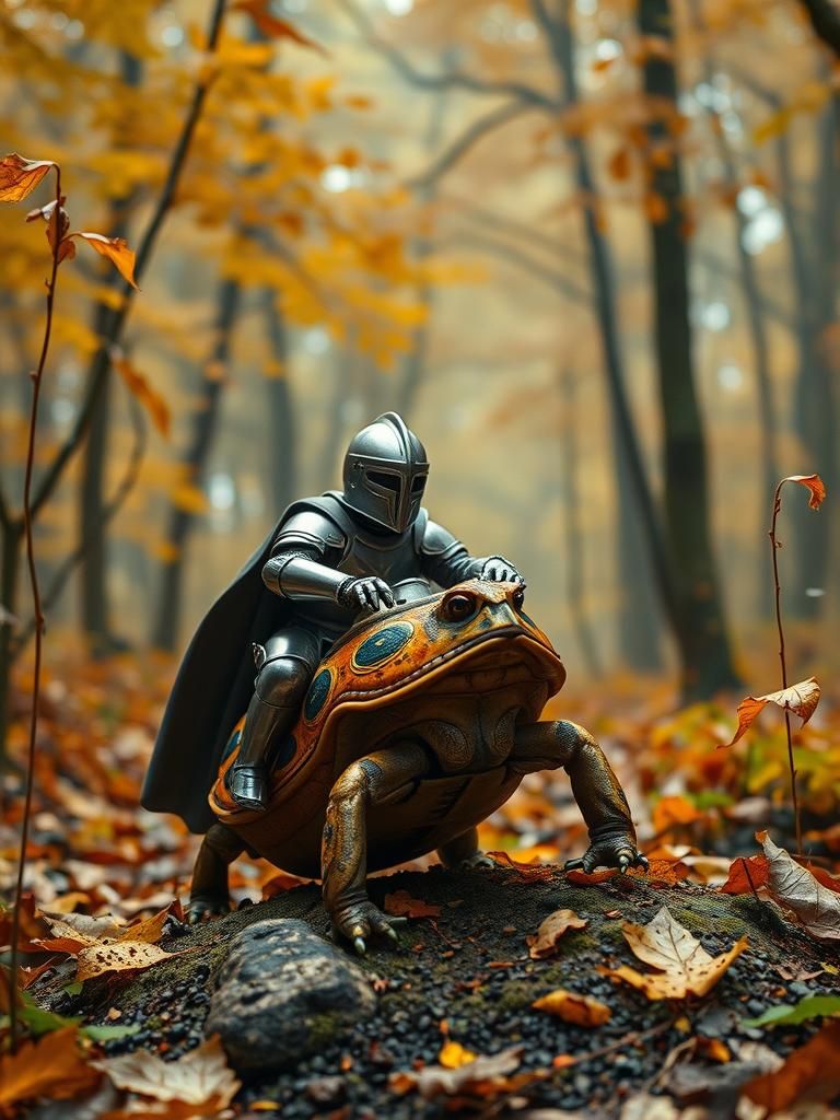 Knight Toad Rides Maybug in Autumn Forest
