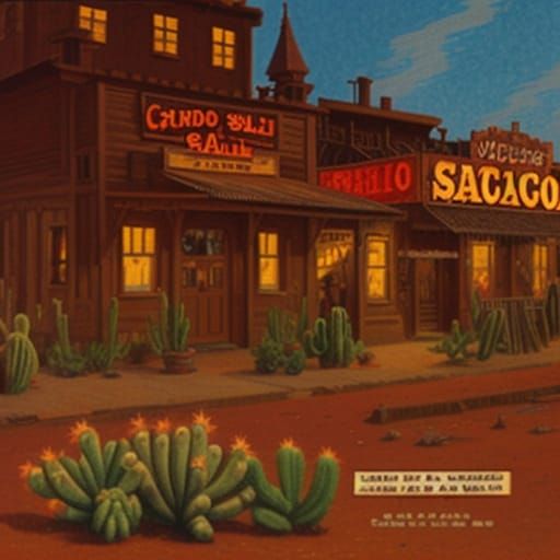Old West Saloon Scene in Earthy Tones