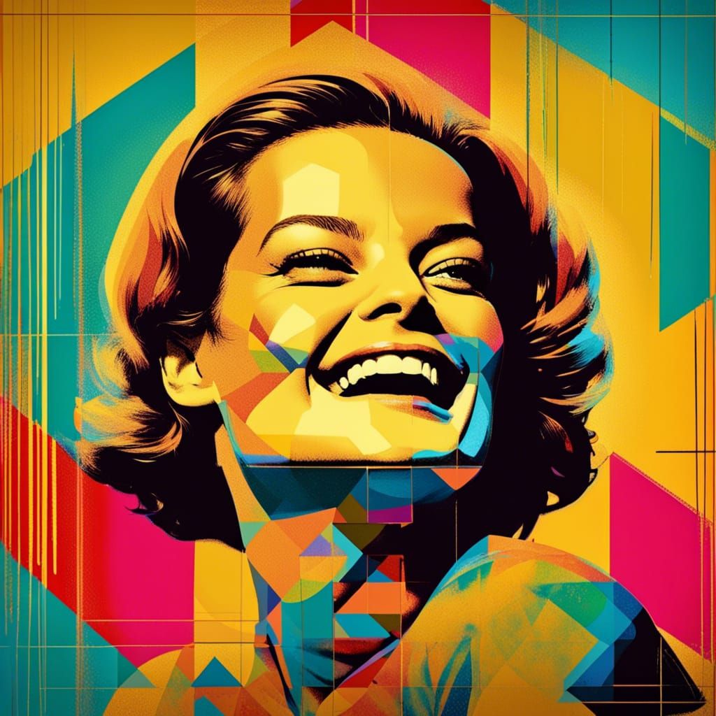 Romy Schneider Laughing in Pop Art Style