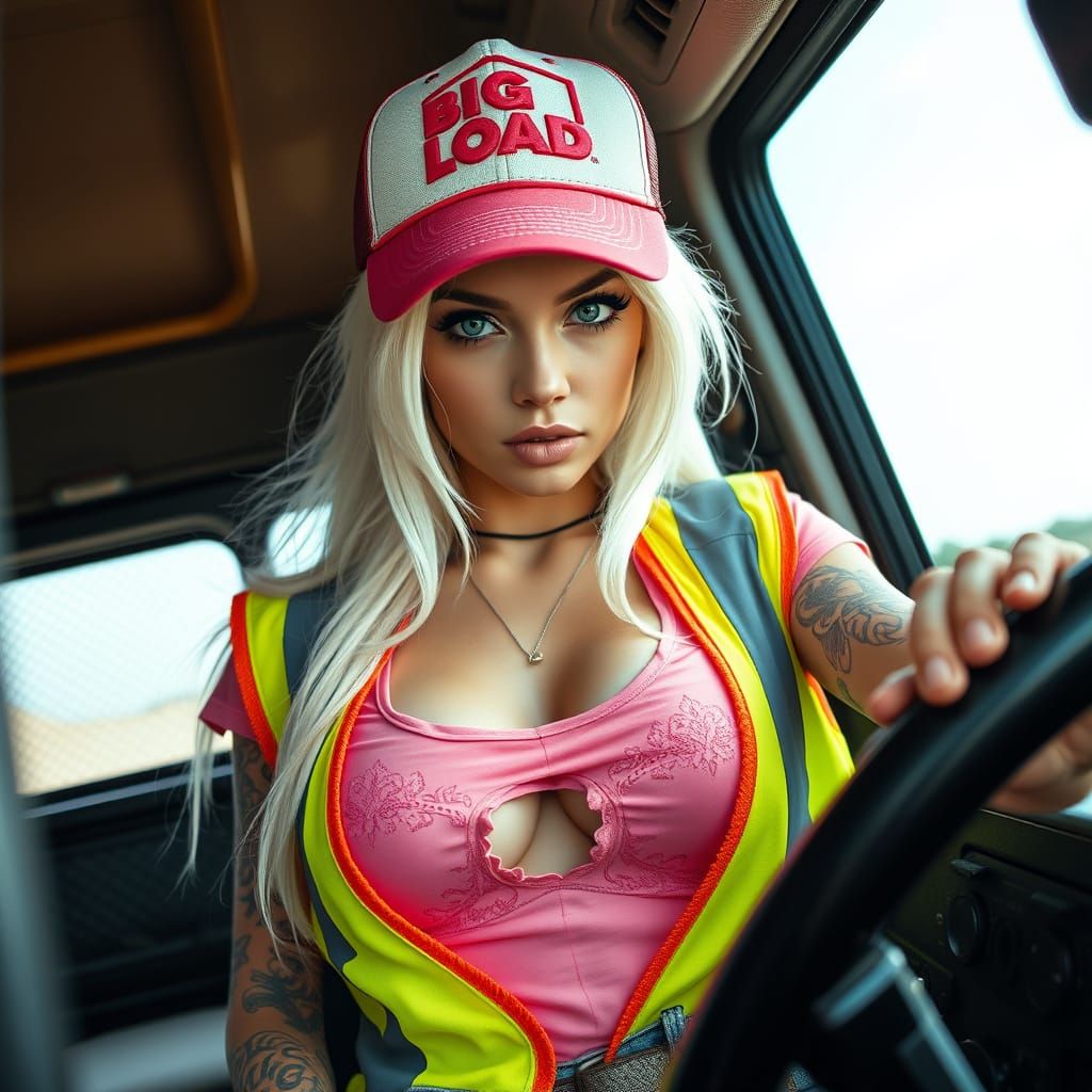 Punk Woman Trucker in Hyperrealistic Style