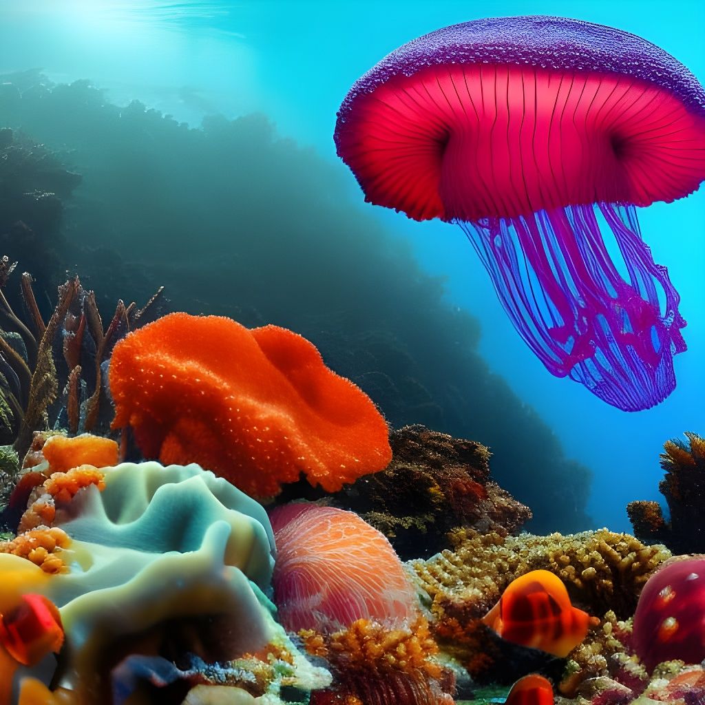 Surreal Coral Reef with Jellyfish: Digital Painting