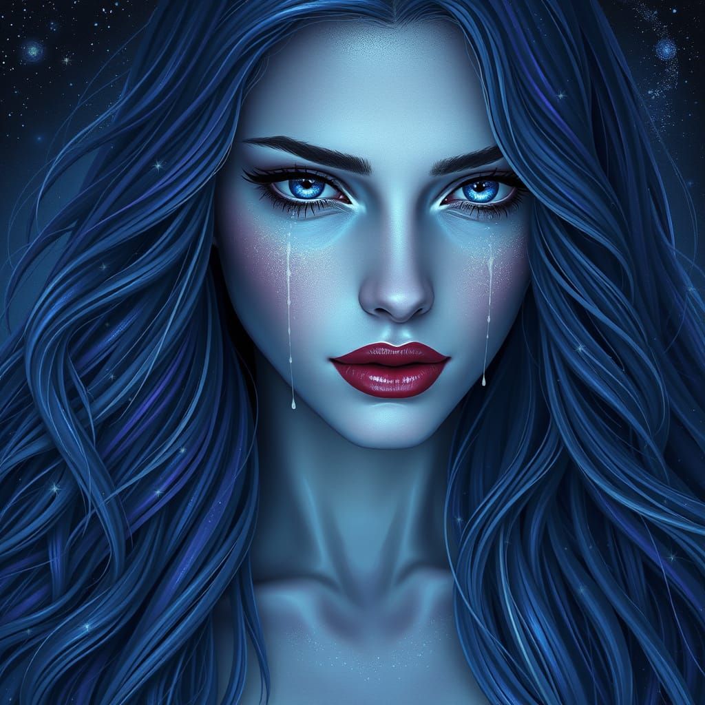 Celestial Beauty Weeps Tears of Stardust in a Dreamlike Land...