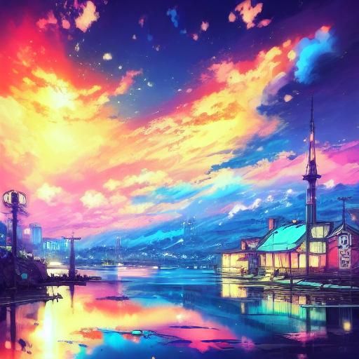 Anime Girl in City Street at Dusk