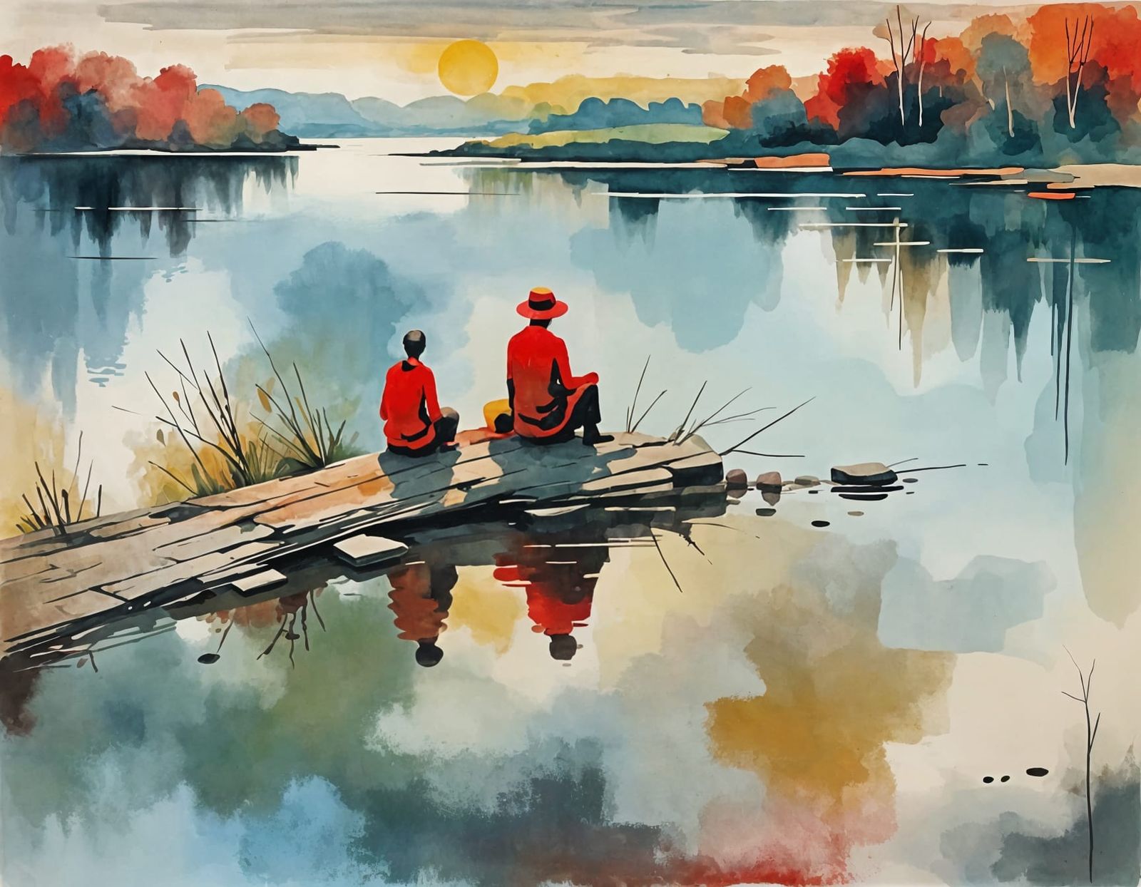 Expressive Riverscape in Vibrant Abstract Style