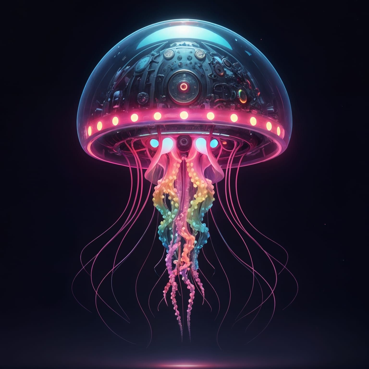 Cyberpunk Mechanical Jellyfish in Neon Hues