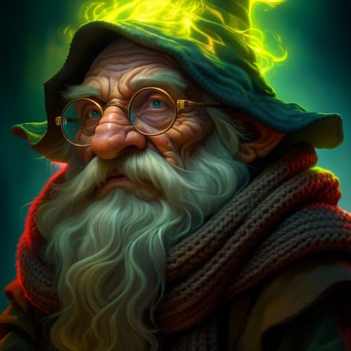 Grizzled Gnome Sorcerer with Glasses and Scarf