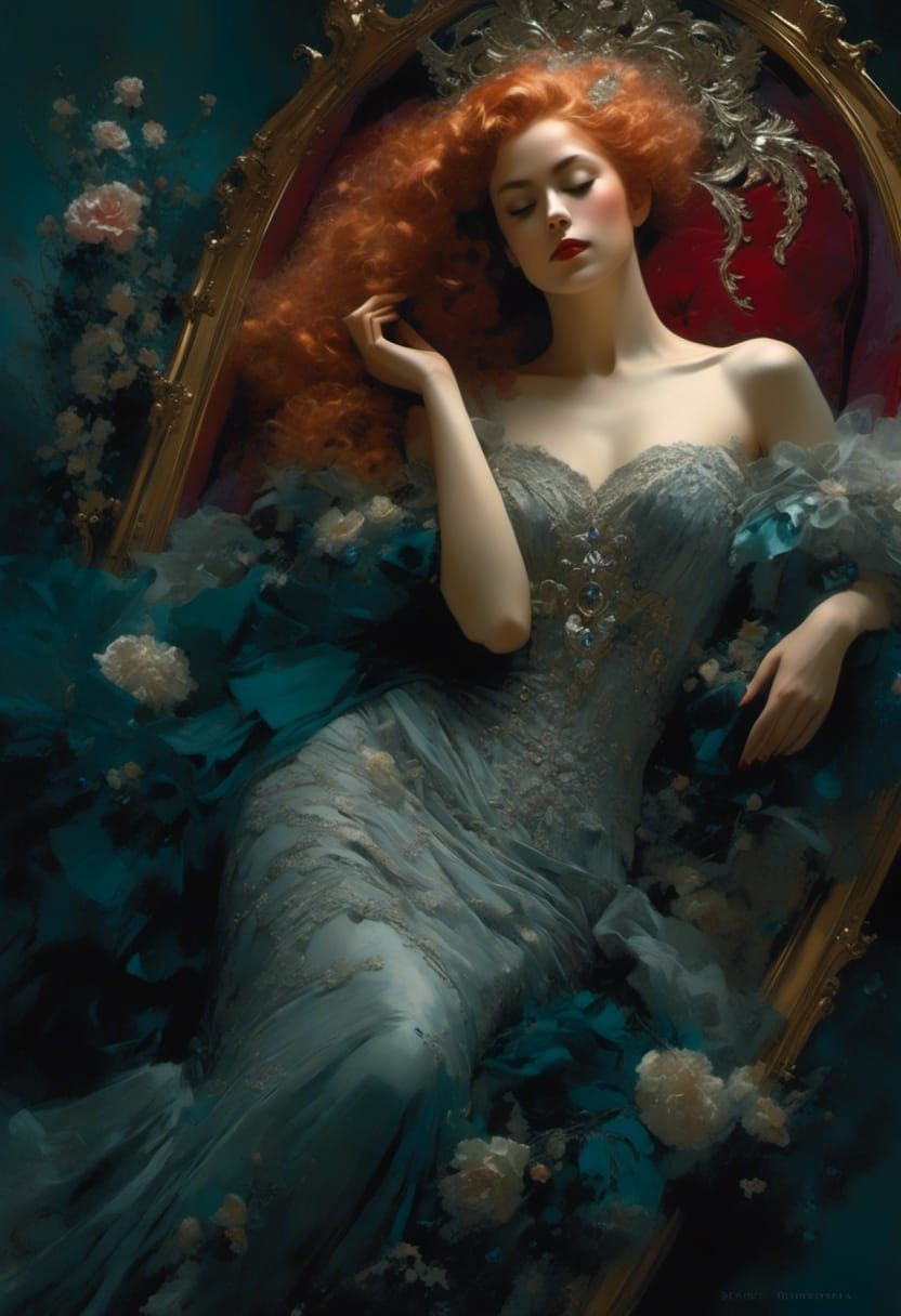 Woman in Coffin: Dadaist Rococo Photomontage