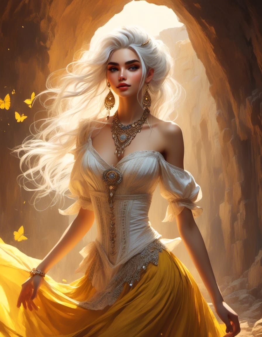 Cute Gypsy Girl Bandit Twirling in Sunlit Cavern