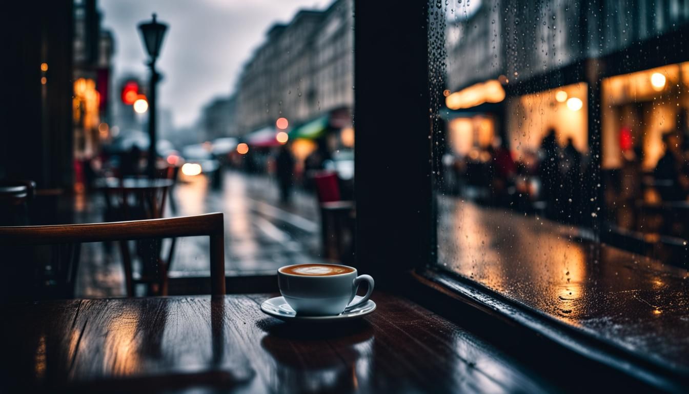 cafe window in rainy day