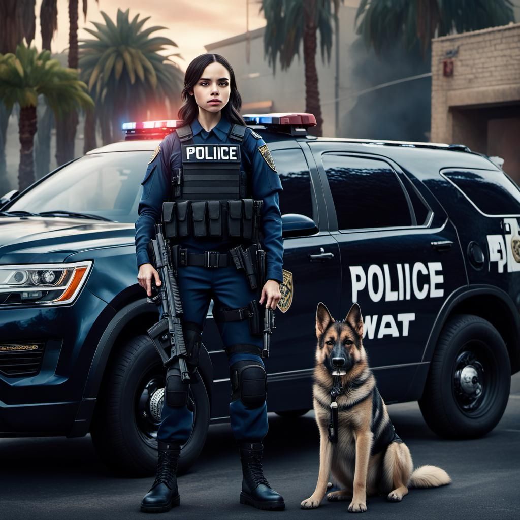 SWAT Officer with Alsatian in Cinematic Digital Art