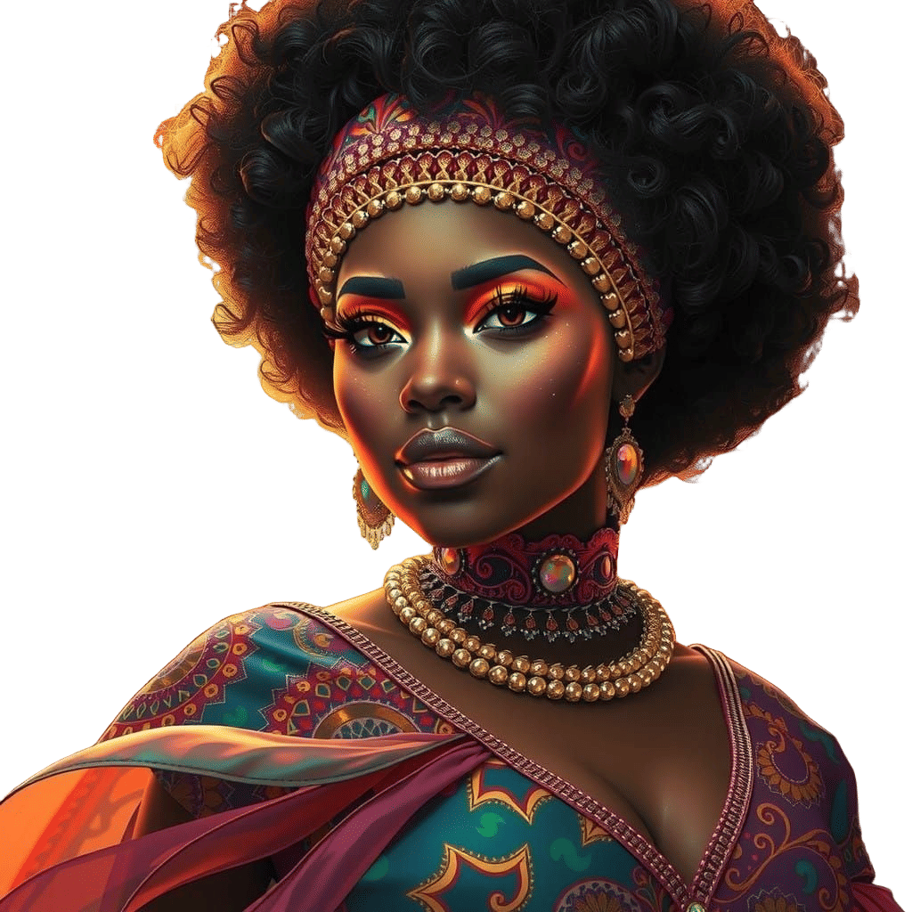 A Futuristic Black Woman Shines in a Vibrant, Detailed World