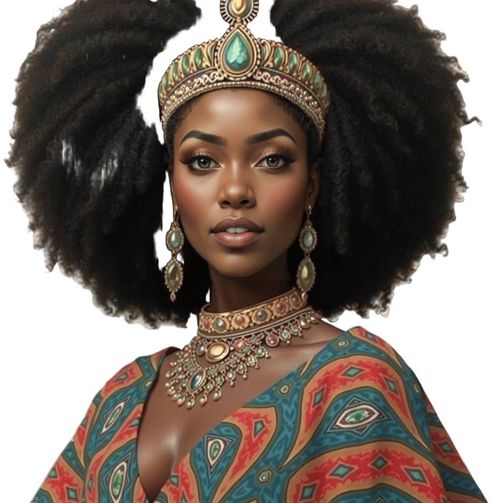 African Woman Adorns Herself with Regal Crown