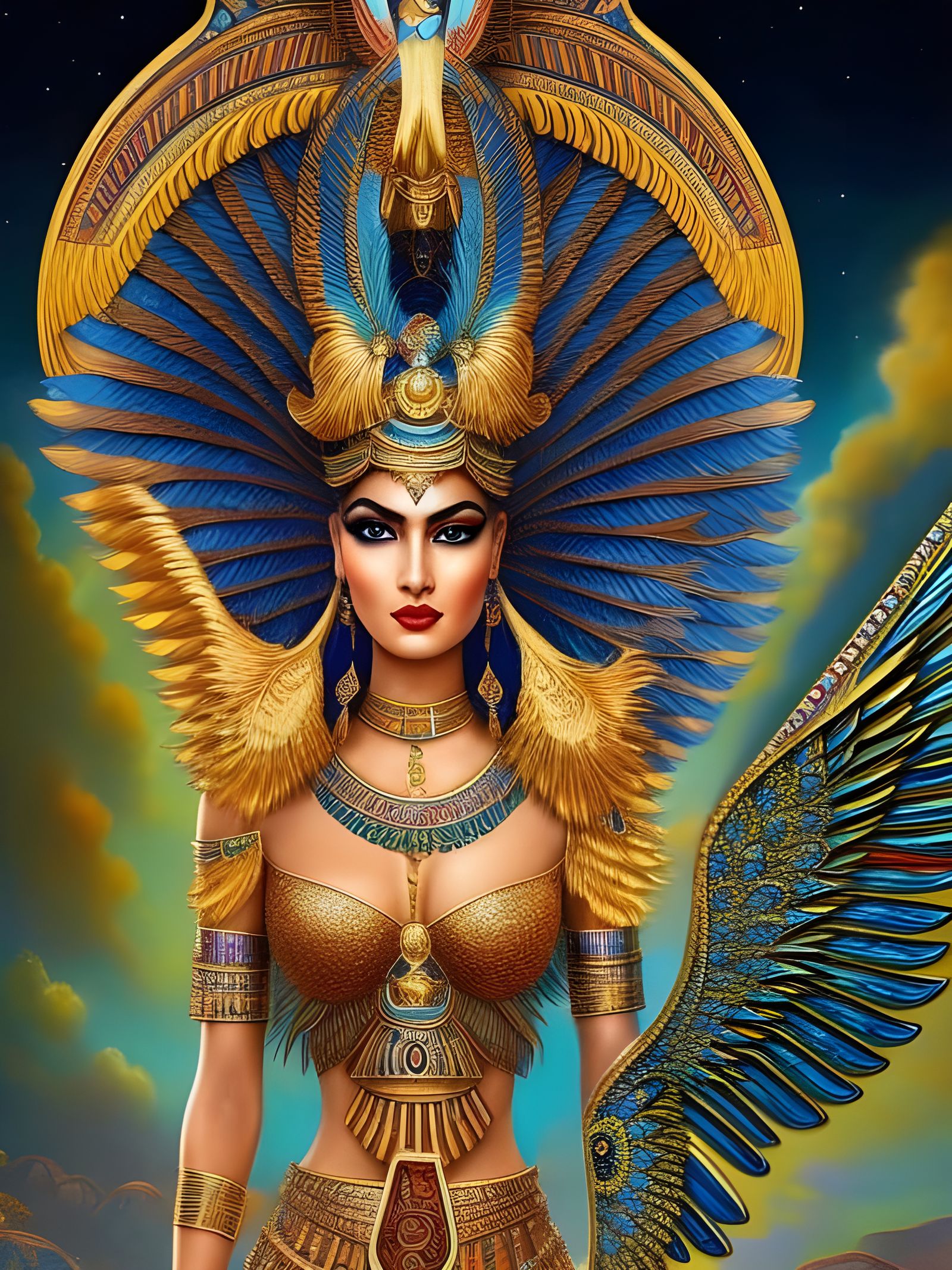 "Maat", a Goddess With a Bird’s Tail Feather With Wings Under Her Arms
