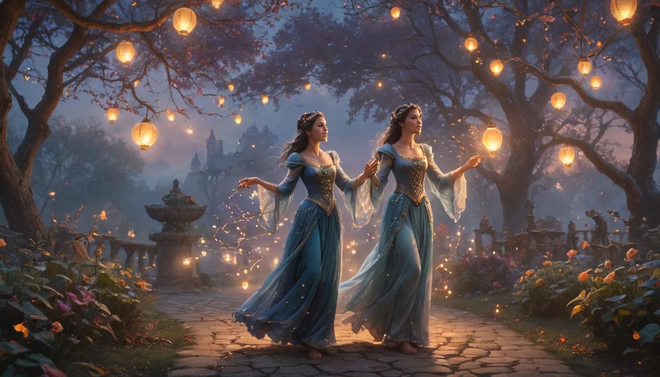 Mystic Sorceress Dancing in Ethereal Fantasy Landscape