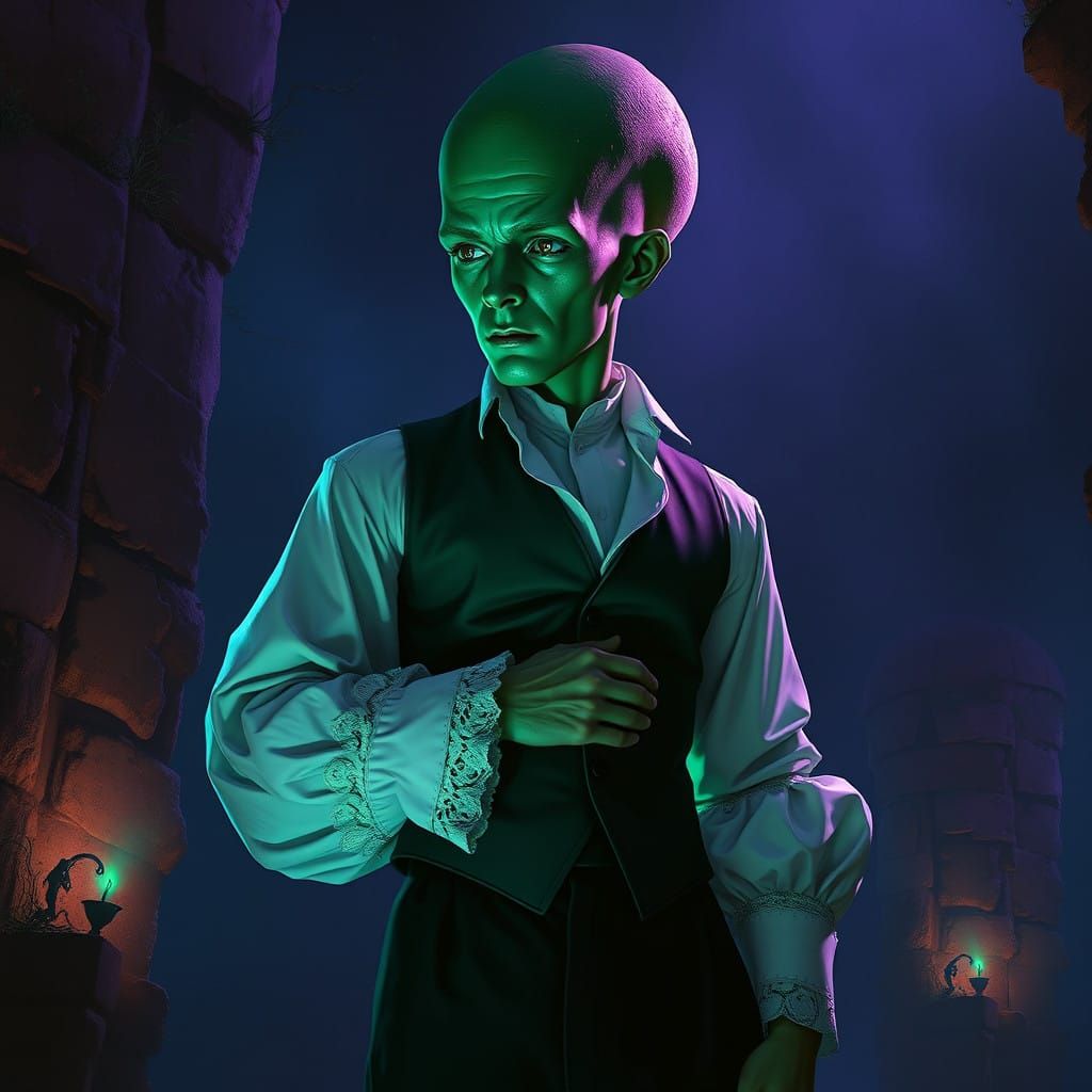 Ethereal Gentleman with Oversized Cranium and Verdant Skin