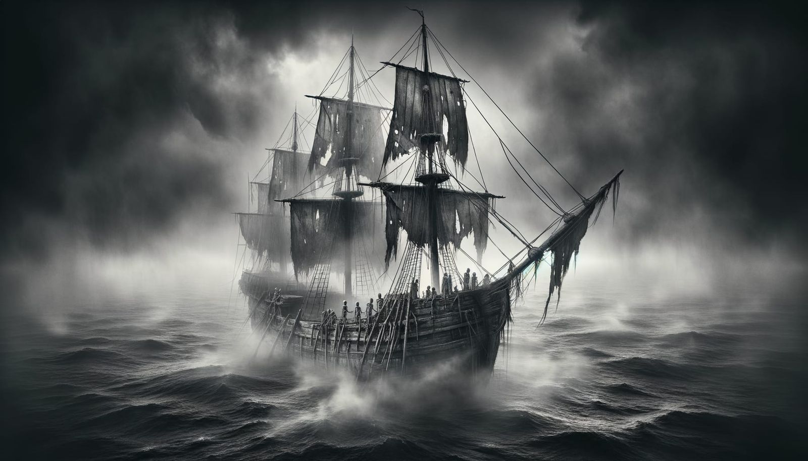 Eerie Ghost Ship in Dense Fog Panorama