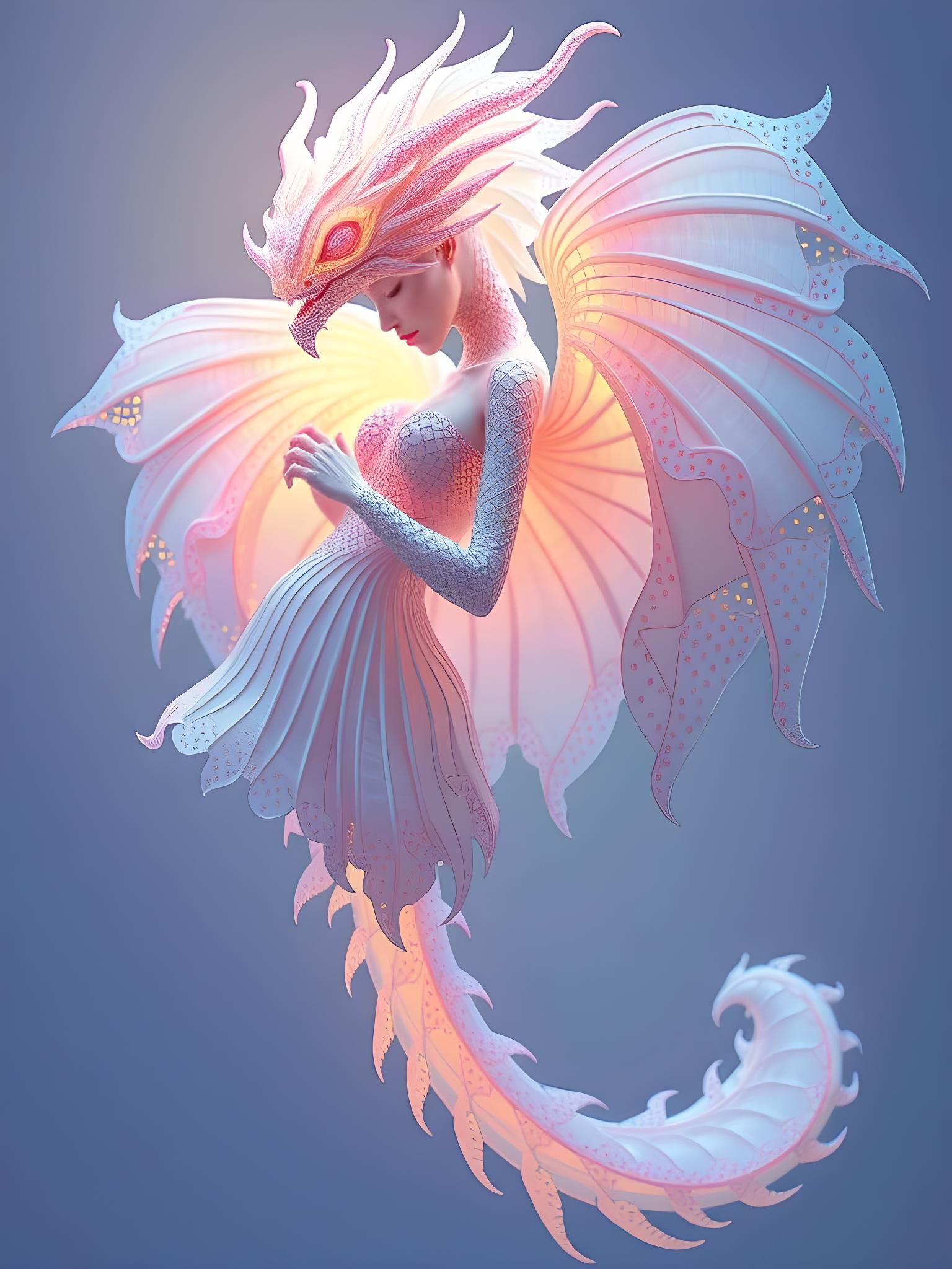 Translucent Dragon-Scale Homunculus in Triadic Colors