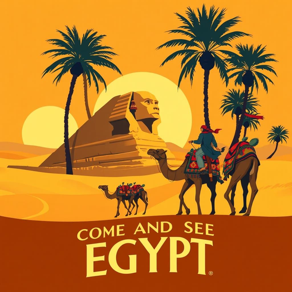 Vintage Travel Poster: Majestic Sphinx in Egypt