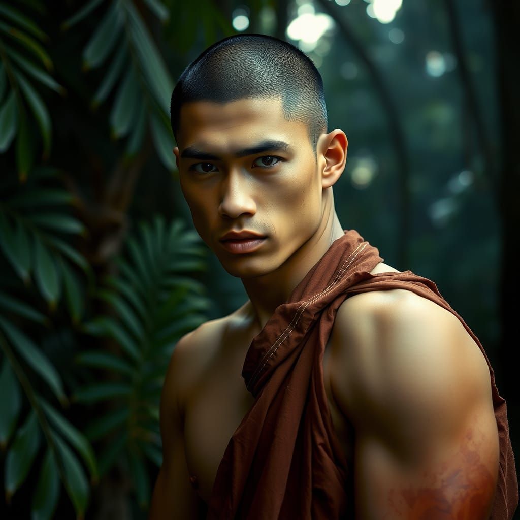 Thai Monk in Rainforest: Cinematic Film Photography