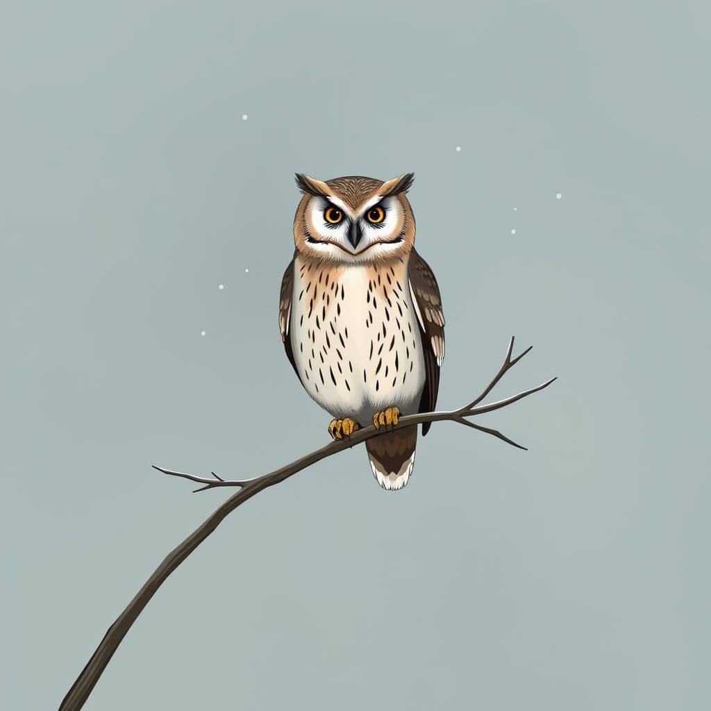 Minimalist Owl Perched on Winter Branch