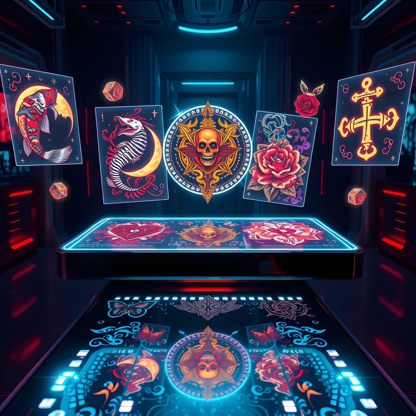 Futuristic Holographic Tattoo Designs in Digital Art Style