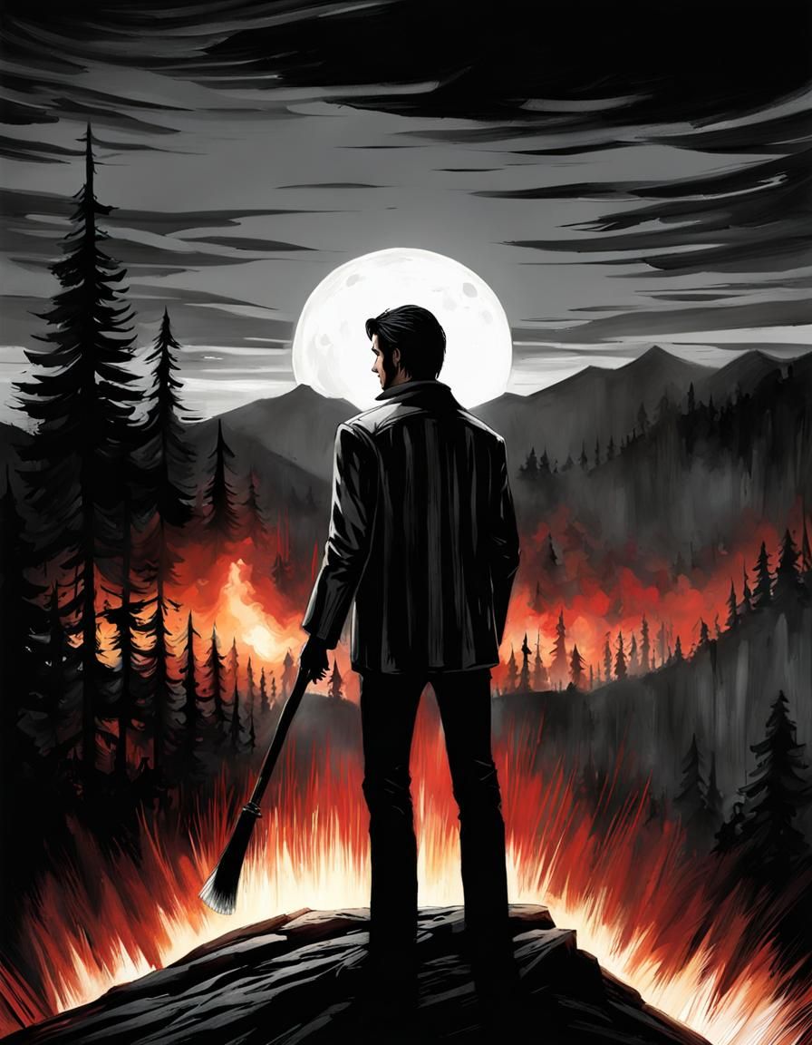 Monochrome Horror Scene with Expressive Brushwork