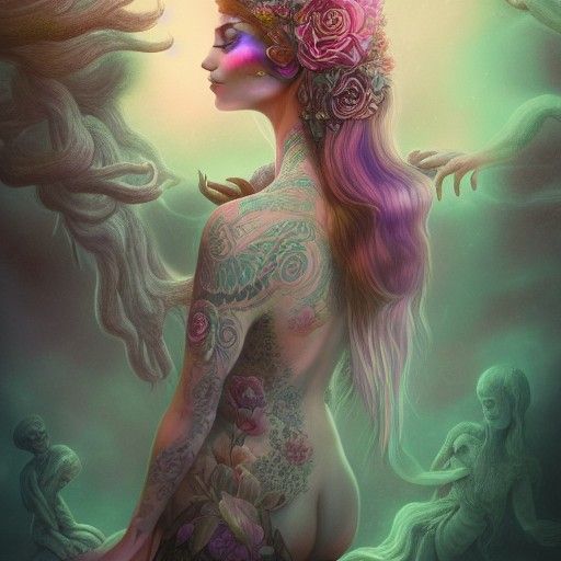 Psychedelic Goddess Portrait in Graveyard