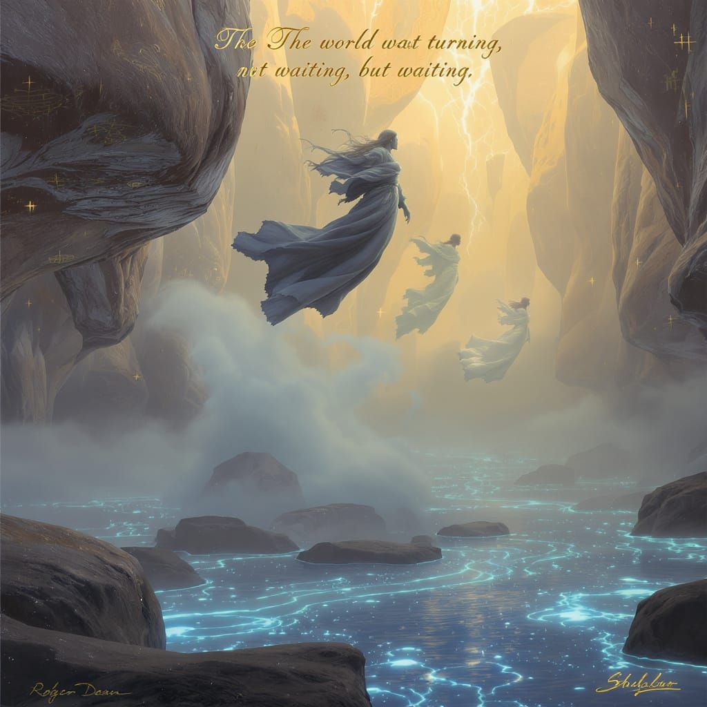 Progressive Rock Band in Roger Dean-esque Landscape