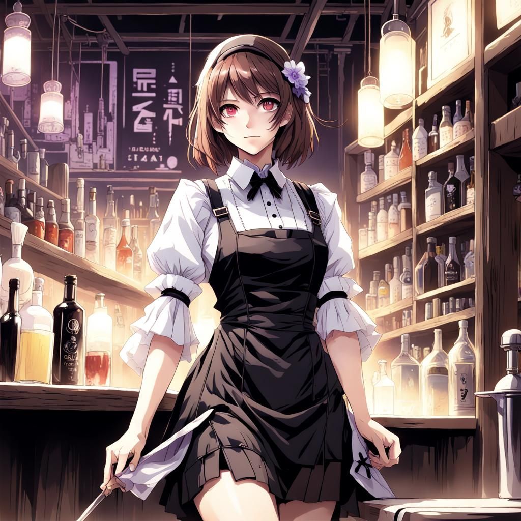 Anime Style Cyberpunk Bartender in Nier Automata Dress