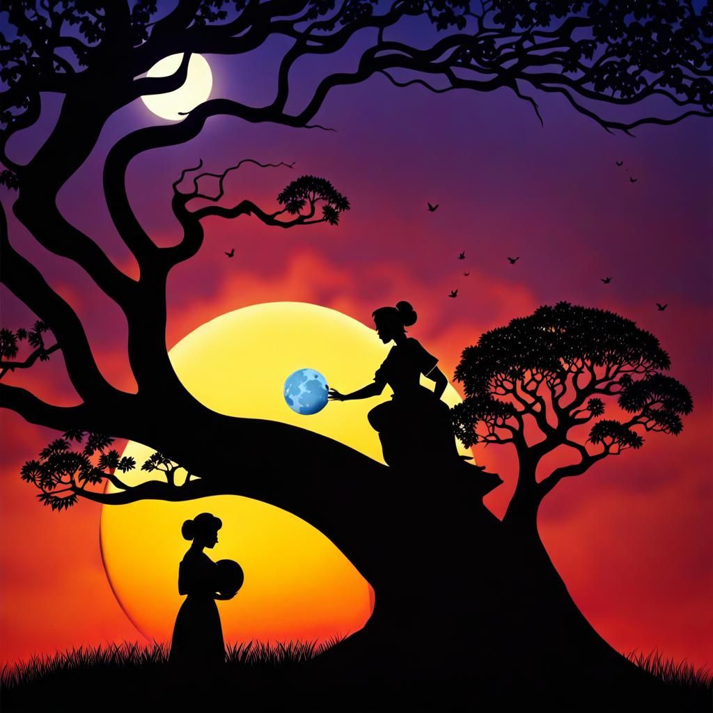 Redhead Washing Moon in Kirigami Style