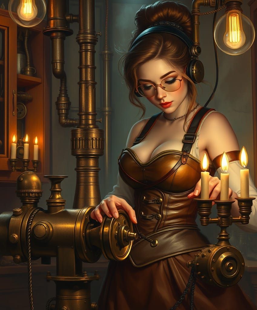 Surreal Steampunk Scientist in Industrial Fantasy World